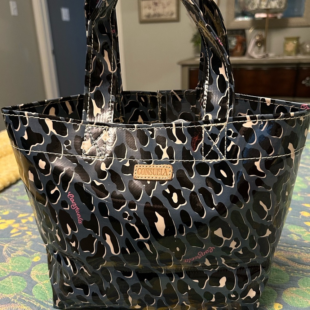 Consuela Black and White Leopard Tote
